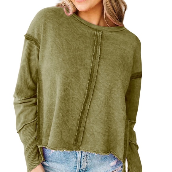Green Mineral Wash Sweatshirt High Lowe - Picture 1 of 5